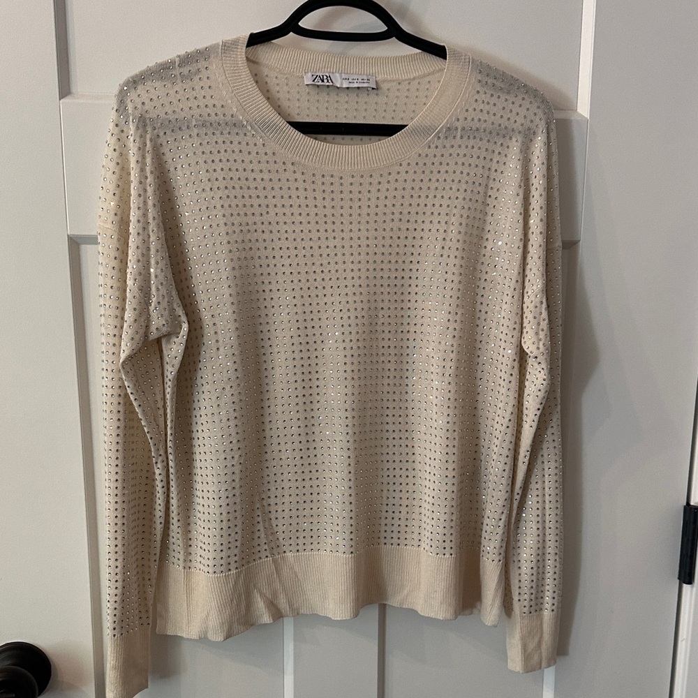 Zara Beige Sweater with Sparkly Diamond-like Details